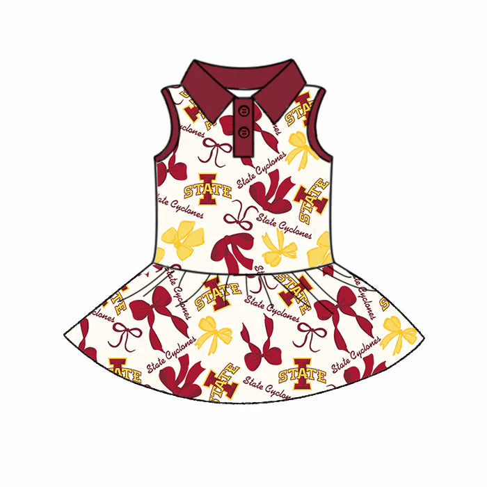 6.28Preorder (moq 5)Baby Girls Red Sleeveless Bows Plaid State Button Team Knee Length Dresses