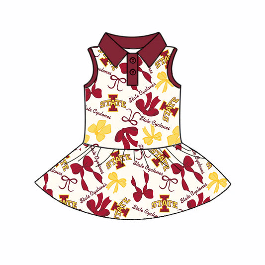 6.28Preorder (moq 5)Baby Girls Red Sleeveless Bows Plaid State Button Team Knee Length Dresses