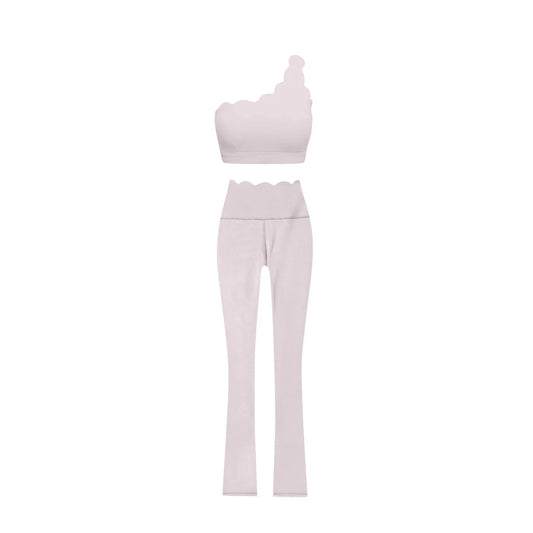 6.28Preorder (moq 5)Baby Girls Pink One Shoulder Scallop Top Bell Bottom Pants Yoga Sets