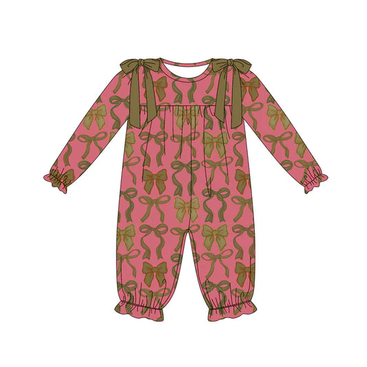 7.19Preorder moq 5 Baby Girls Long Ruffle Sleeves Bows Plaid Pant Rompers