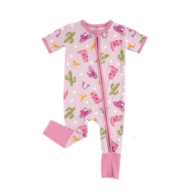 X1.16 Preorder (moq 5)Baby Girls Cactus Boots Hats Western Two Way Zip Convertible Rompers