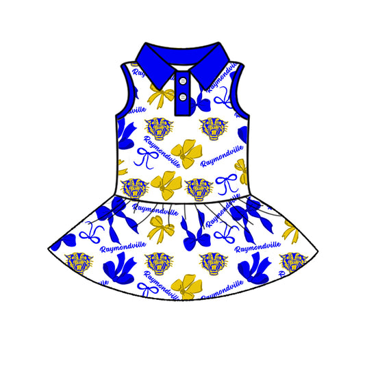 6.11 Dark blue sleeveless button bow dress