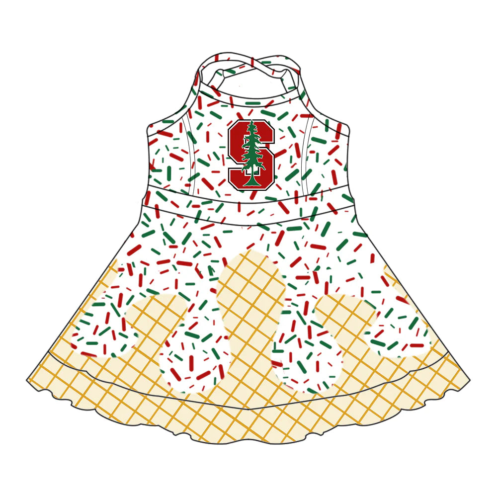 7.2Preorder (moq 5)Baby Girls Strap Red S Trees Drip Shorts Ruffle Team Knee Length Dresses