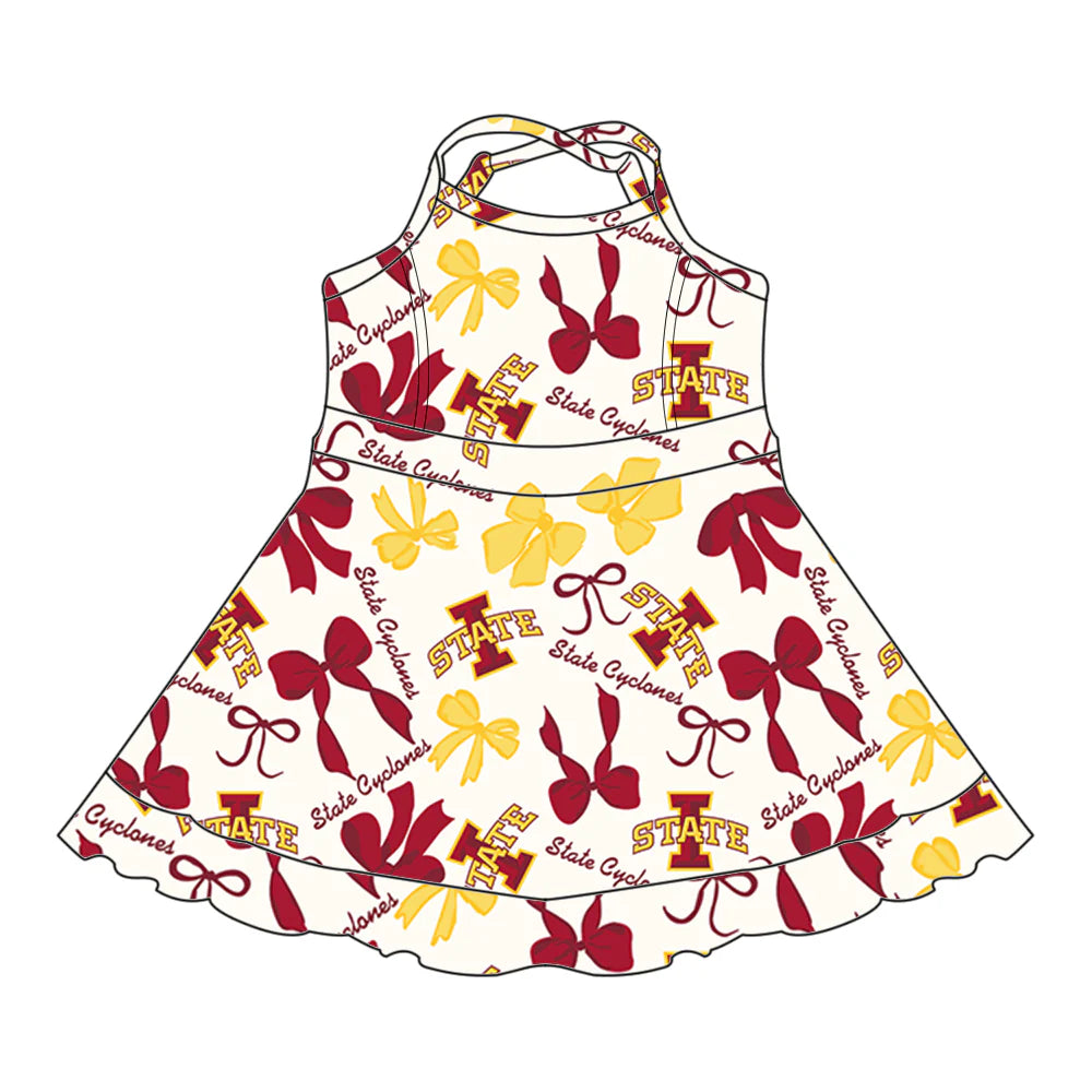 6.28Preorder (moq 5)Baby Girls Strap Bows Plaid State Short Ruffle Team Knee Length Dresses