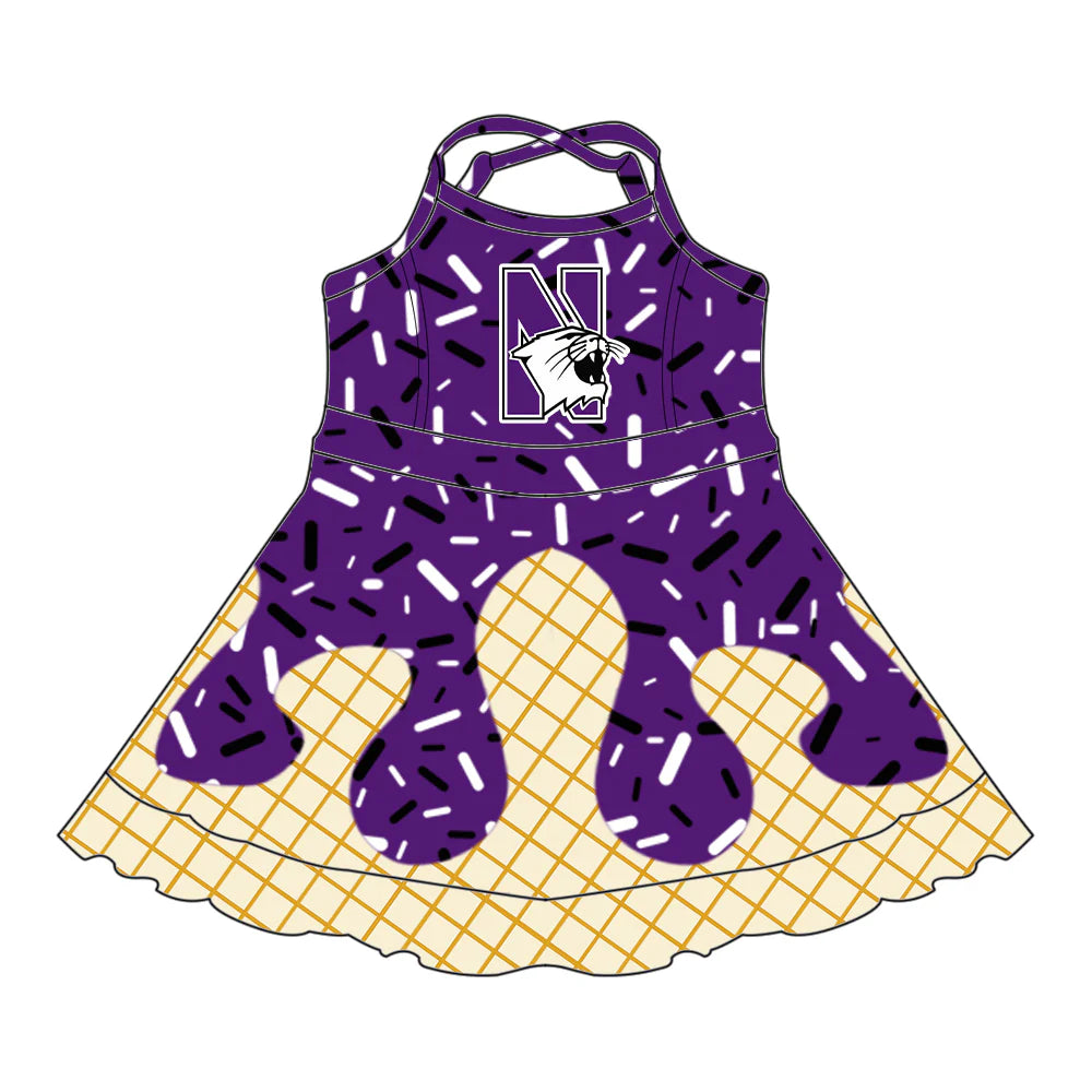 7.2Preorder (moq 5)Baby Girls Strap Purple N Drip Shorts Ruffle Team Knee Length Dresses