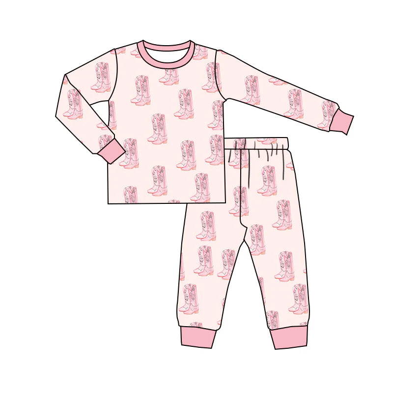 X1.16Preorder (moq 5)Baby Girls Flower Boots Plaid Top Pants Western Pajamas Sets