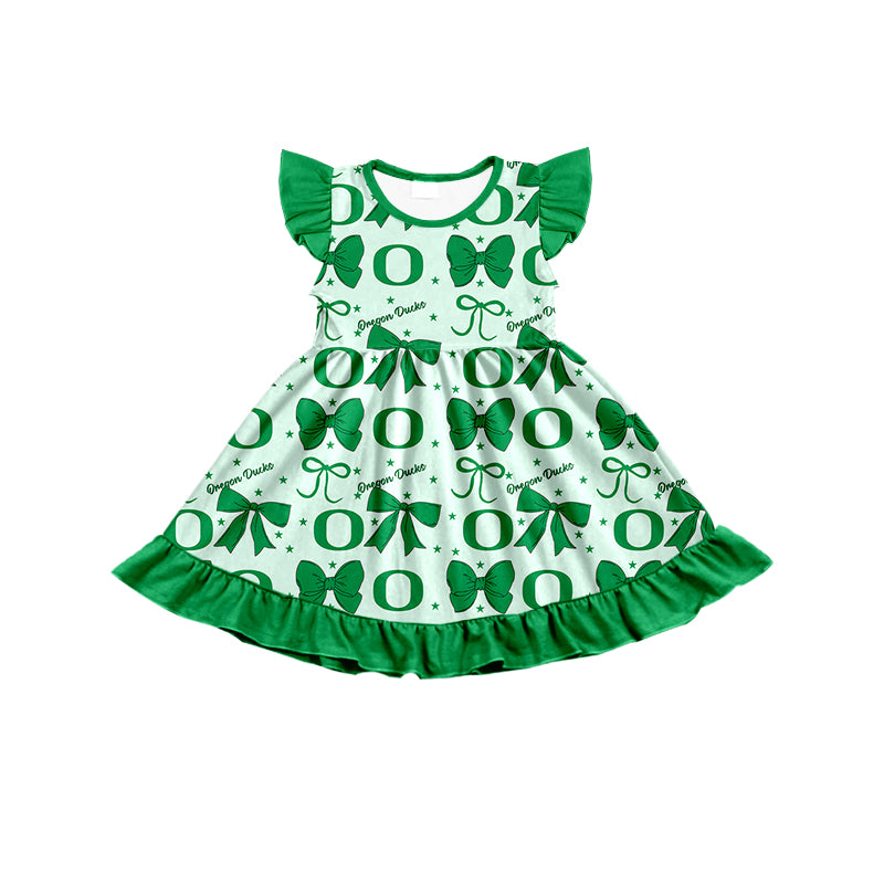 6.24 Letter Bow Green Flying Sleeve Dress