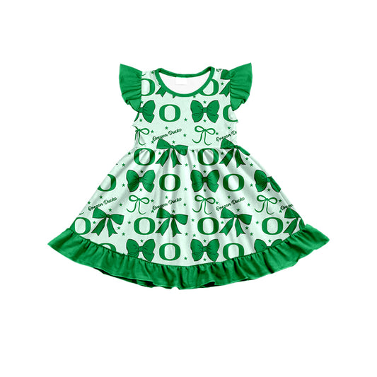 6.24 Letter Bow Green Flying Sleeve Dress