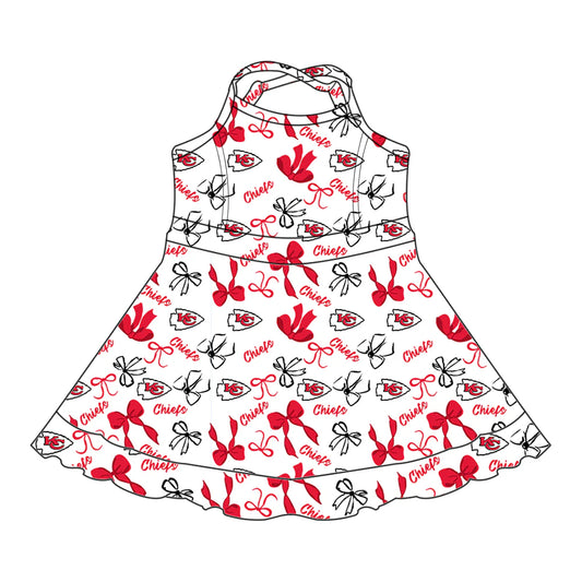 6.30Preorder (moq 5)Baby Girls Strap Red Bows Plaid KC Shorts Ruffle Team Knee Length Dresses