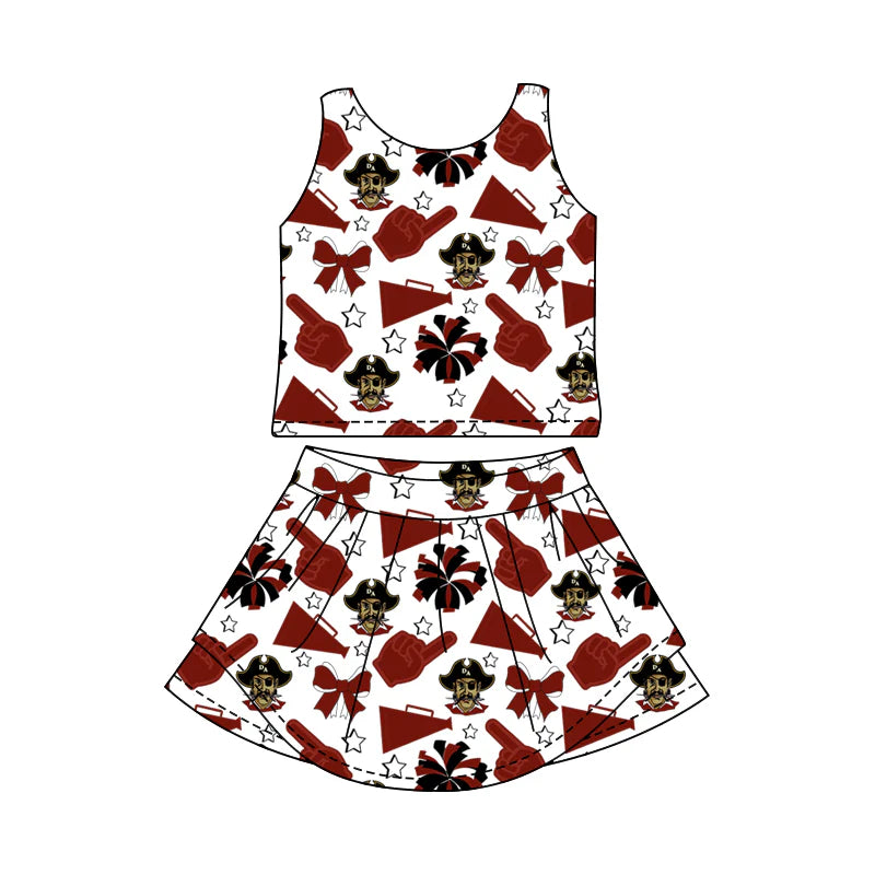 7.4Preorder (moq 5)Baby Girls Wine RAIDERS Sleeveless Top Skorts Team Set