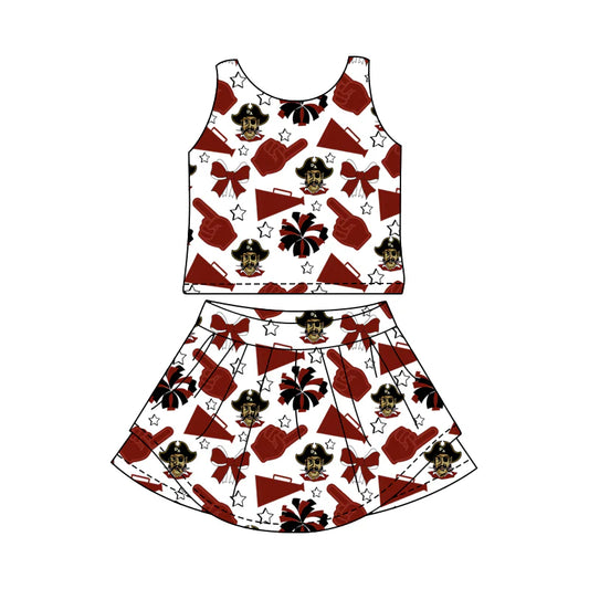 7.4Preorder (moq 5)Baby Girls Wine RAIDERS Sleeveless Top Skorts Team Set