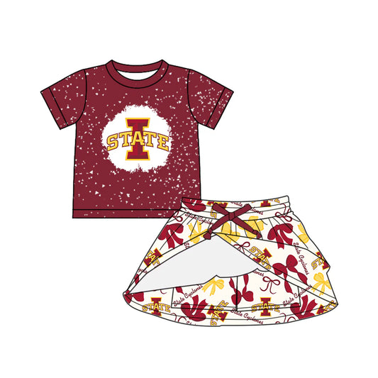 6.28Preorder (moq 5)Baby Girls Red Short Sleeves State Top Bows Plaid Skhort Team Set