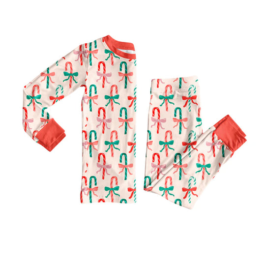 8.13Preorder(moq 5) Baby Girls Christmas Candy Cane Top Pants Lounge Wear Pajamas Sets