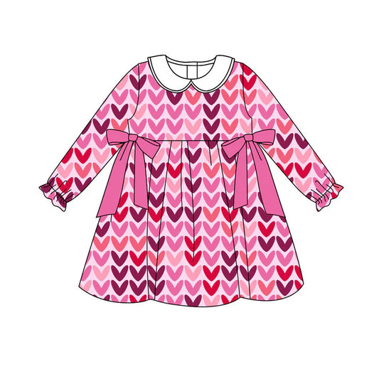 X101Preorder (moq 5)Baby Girls Pink Hearts Bows Valentine Knee Length Dresses