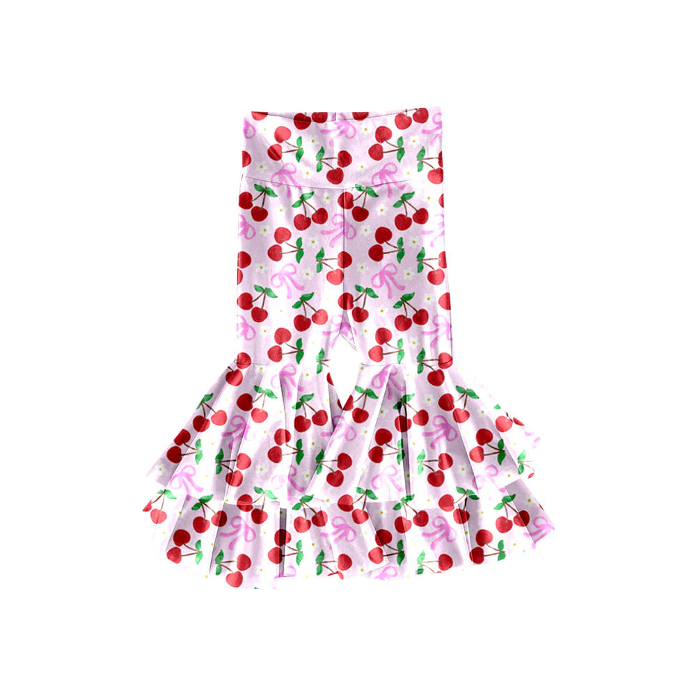 X11.20Preorder(moq 5) Baby Girls Cherry Flowers Bows Ruffle Bell Bottom Pants