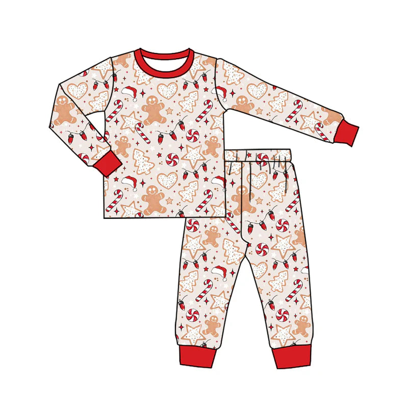 7.10Preorder (moq 5)Baby Boys Long Sleeves Gingerbread Candy Cane Top Pant Pajamas Clothes Set