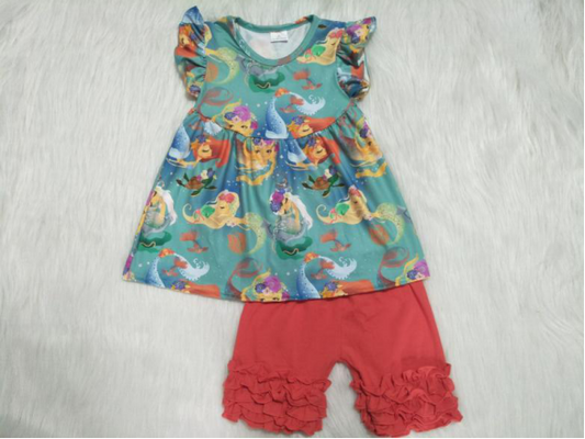 Mermaid girls outfits tops & shorts sets summer kids clothes