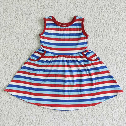 July 4th stripe girls dress kids skirt with pocket