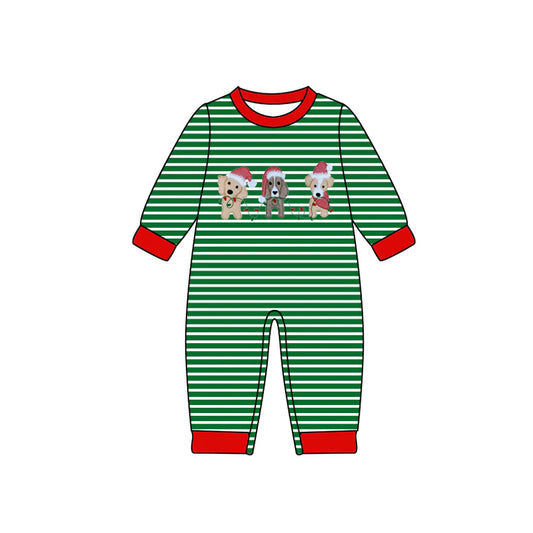 8.6Preorder(moq 5)Baby Infant Boys Green Stripes Dogs Pants Christmas Rompers