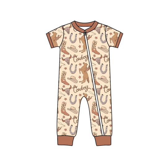 X11.12Preorder (moq 5)Baby Boys Horse Rodeos Boots Western Two Way Zip Convertible Rompers