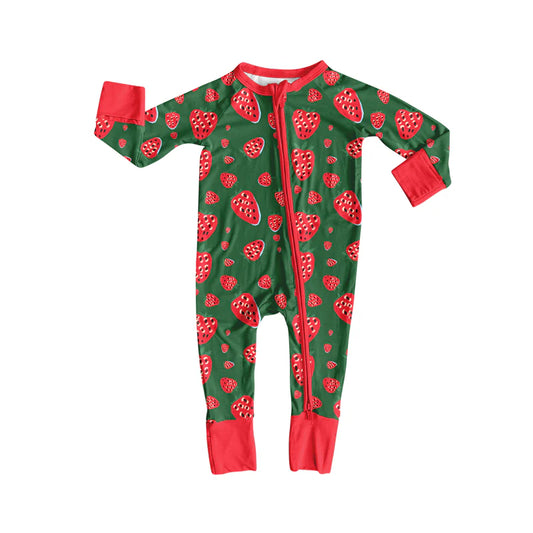X8.15Baby Infant Green Strawberry Zipper Footie Rompers