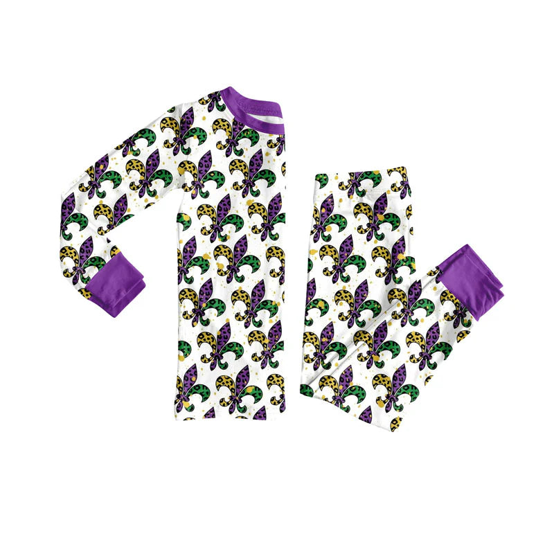 X926Preorder (moq 5)Baby Girls Anchors Checked Top Pants Mardigras Pajamas Sets