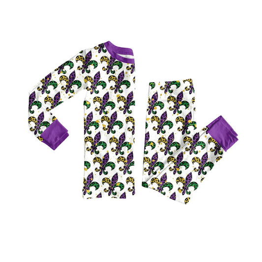 X926Preorder (moq 5)Baby Girls Anchors Checked Top Pants Mardigras Pajamas Sets