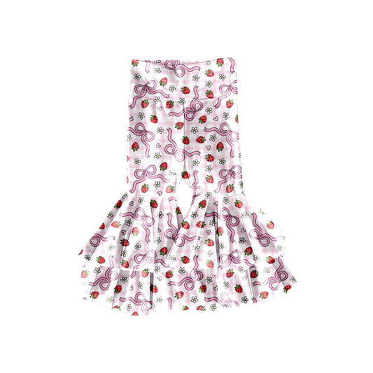 X11.20Preorder(moq 5) Baby Girls Bows Strawberry Checked Ruffle Bell Bottom Pants