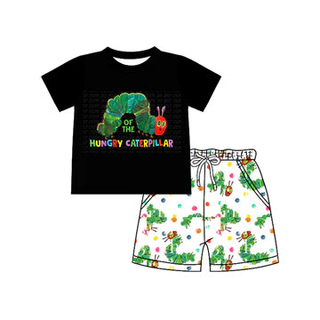 5.5 Caterpillar black cartoon short-sleeved suit