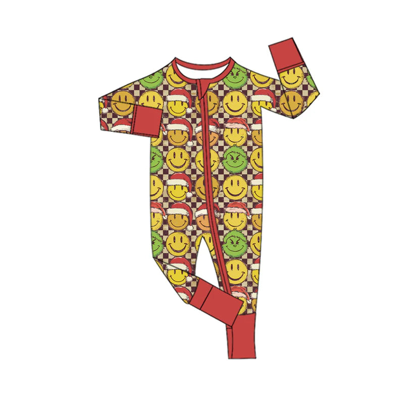 8.6Preorder(moq 5)Baby Infant Boys Long Sleeves Christmas Hats Smiles Plaid Zipper Rompers