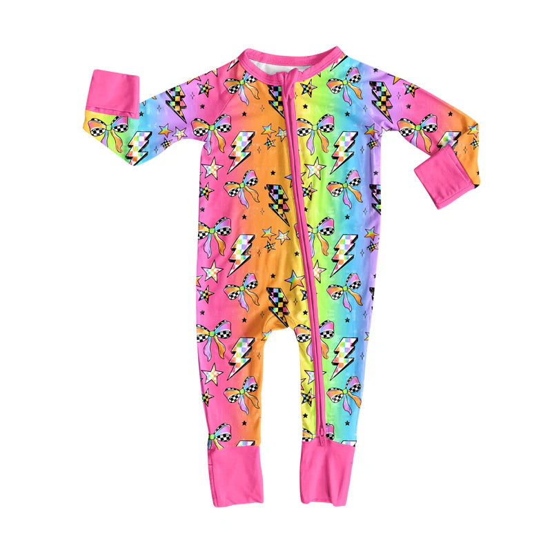 8.6Preorder(moq 5)Baby Infant Boys Long Sleeves Colorful Bows Stars Plaid Zipper Rompers