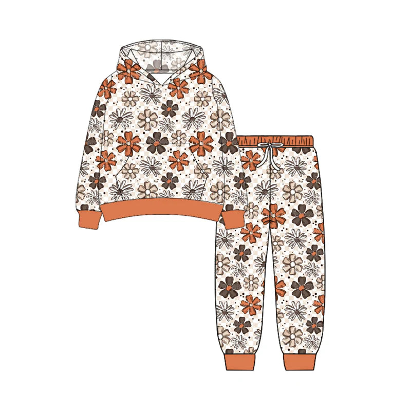 7.10Preorder (moq 5)Baby Girls Long Sleeves Colorful Flowers Pockets Hoodie Pant Clothes Set