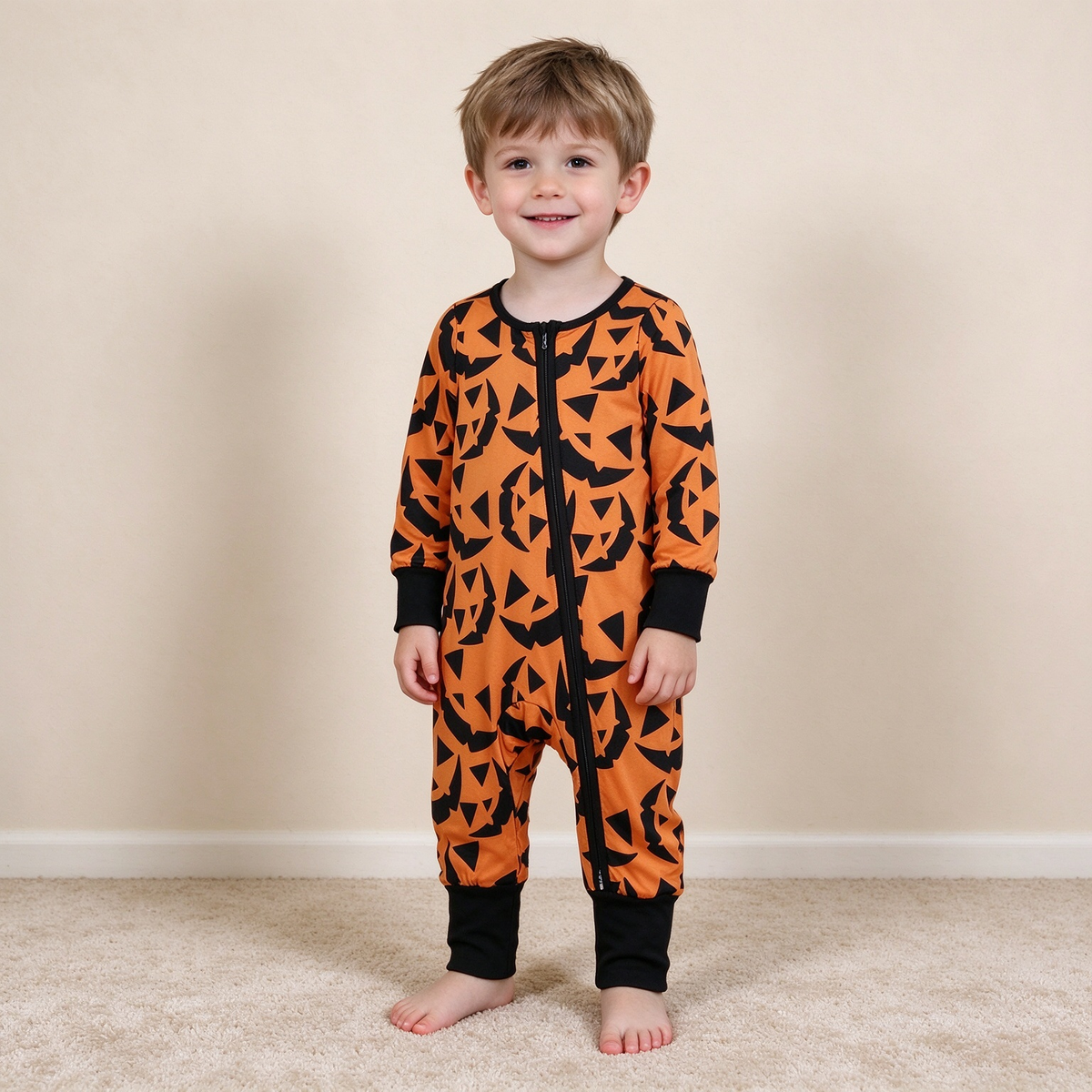 NEW RTS NO MOQ milk silk LR3243 Baby Boys Ghost Pumpkins Halloween Two Way Zip Convertible Romper