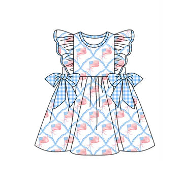 5.8 Girls Summer Flying Sleeves Fourth of July Dress