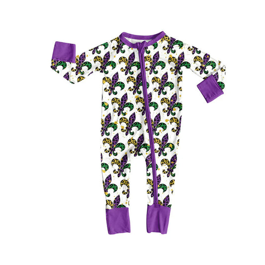 X926Preorder (moq 5)Baby Girls Anchors Checked Mardigras Zipper Footie Rompers