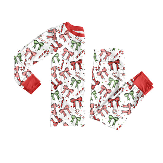 8.13Baby Girls Christmas Red Green Bows Top Pants Lounge Wear Pajamas Sets