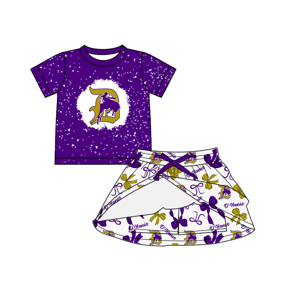 6.11 Purple Short Sleeve Skirt Pants Set