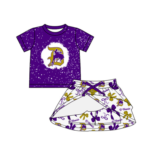 6.11 Purple Short Sleeve Skirt Pants Set