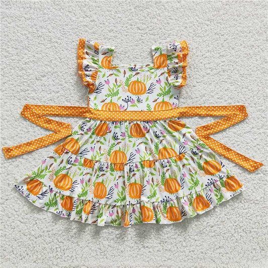 pumpkin girls dress panel kids skirts with belt