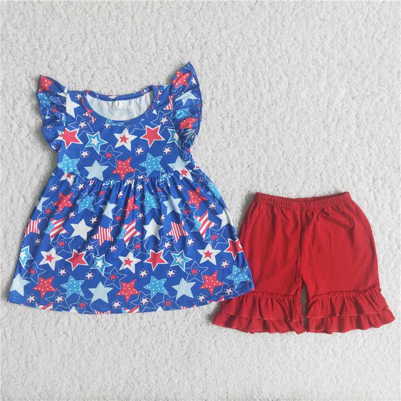 July 4th star girls shorts sets summer kids clothes