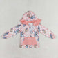 GT0633 Bluey rainbow flower plaid pink pocket lace zipper hooded long-sleeved top