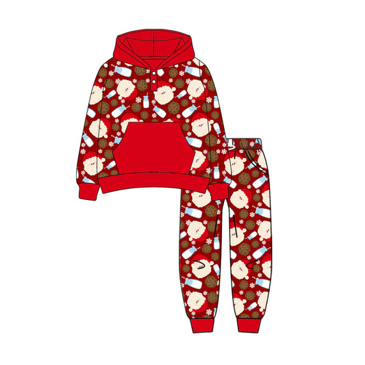 7.11Preorder (moq 5)Baby Boys Red Long Sleeves Santa Milk Button Pockets Hoodies Top Legging Pants Set