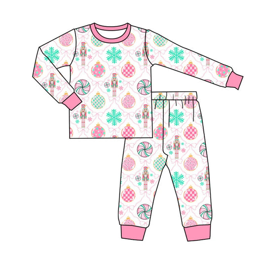 X927Preorder (moq 5)Baby Bows Pink Bows Soldiers Top Pants Christmas Pajamas Sets