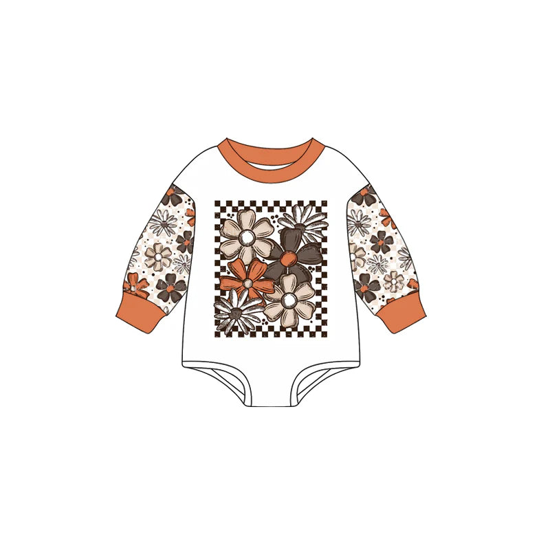 7.15Preorder (moq 5)Baby Girls Long Sleeves Daisy Flowers Plaid Romper