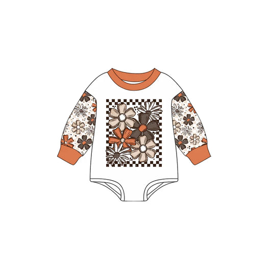 7.15Preorder (moq 5)Baby Girls Long Sleeves Daisy Flowers Plaid Romper