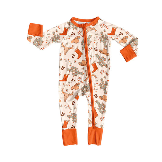 7.18Preorder moq 5 Baby Girls Long Sleeves Bull Skull Cactus Plaid Zipper Pant Rompers
