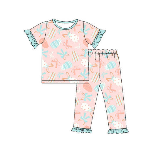 X919Preorder (moq 5)Baby Girls Bows Eggs Top Ruffle Pants Easter Pajamas Sets