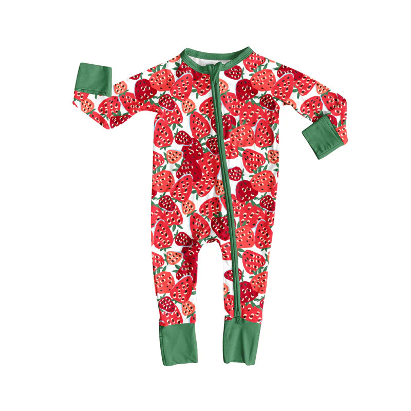 X8.15Baby Infant Red Strawberry Zipper Footie Rompers