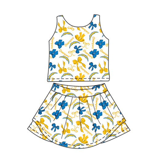 7.1Preorder (moq 5)Baby Girls Sleeveless Bows Plaid Chargers Top Skorts Team Set
