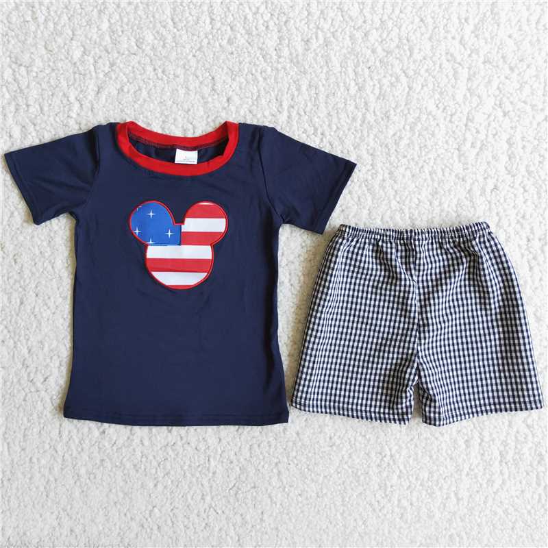 embroidered July4th boys shorts outfits kids clothes